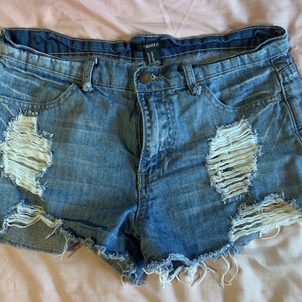 Forever 21 Blue Distressed Denim Shorts